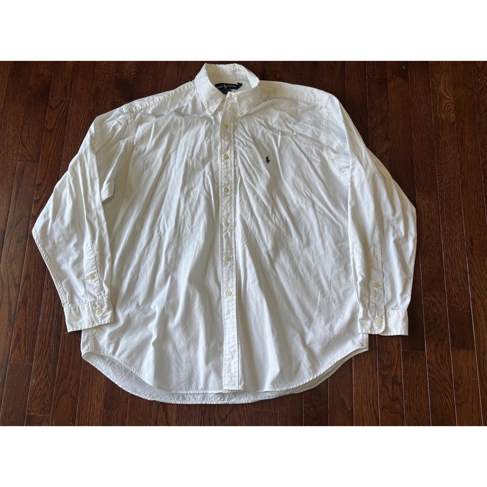 Polo Ralph Lauren Mens XL White OCBD Oxford Button Down Shirt Blue Pony